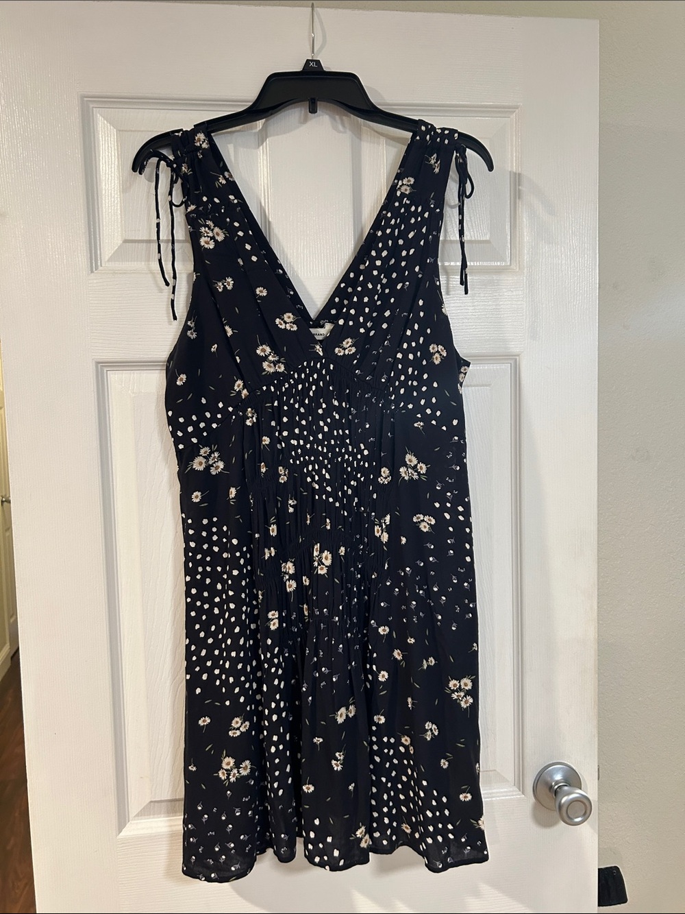 Lucky Brand Black Mini Dress with White Floral & Dot Pattern